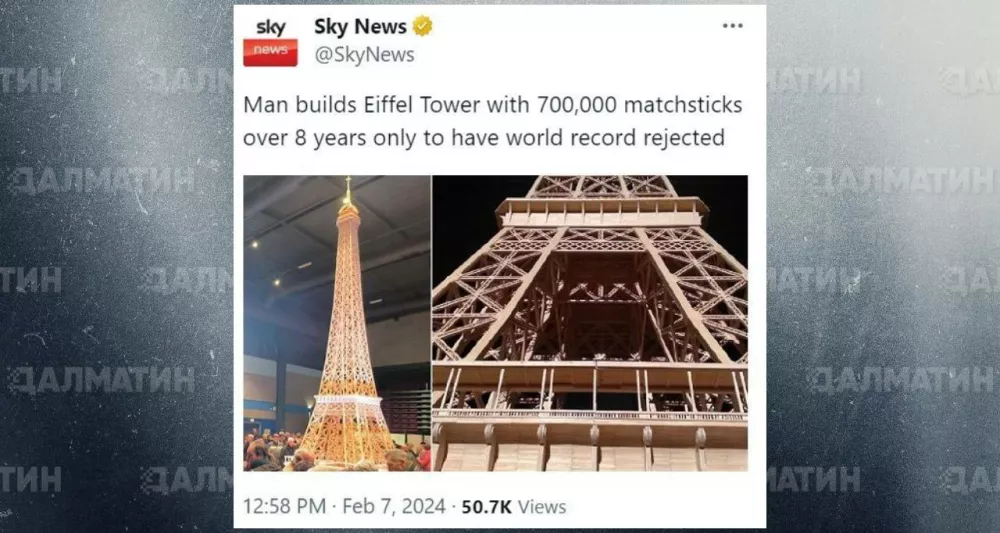 Мужчина 8 лет собирал Эйфелеву башню из спичек, но его рекорд не засчитали
