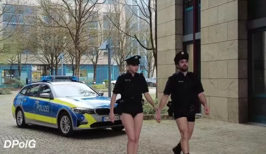 Без штанов оказались полицейские Баварии: чтобы привлечь внимание к проблеме нехватки униформы