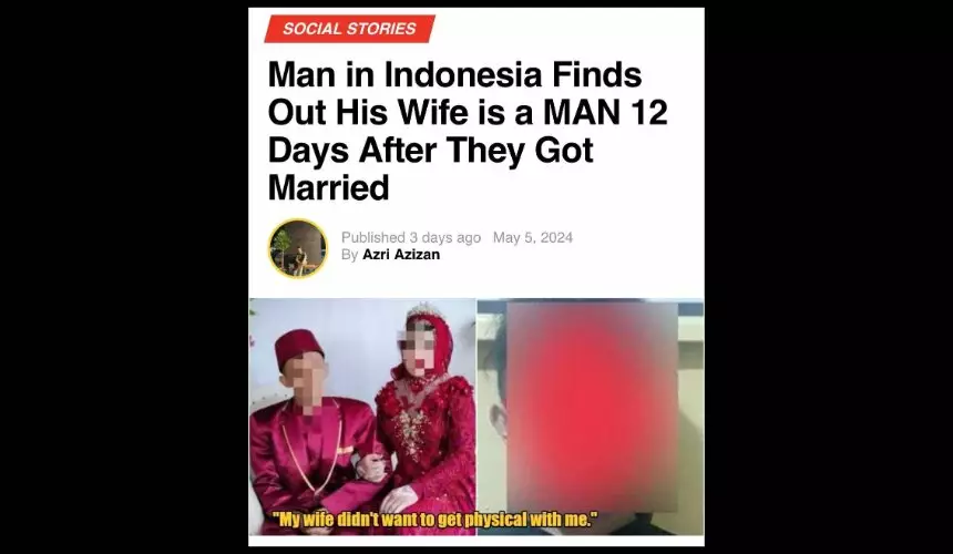 В Индонезии парень только через 12 дней после свадьбы узнал, что его жена - переодетый мужчина